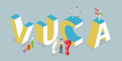 3D Isometric Flat Illustration of Vuca, as Volatility, Uncertainty, Complexity and Ambiguity vector
