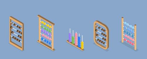 3D Isometric Flat Set of Abacuses, Mathematics Calculator, Math Learning vector