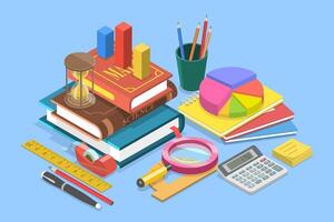 3D Isometric Flat Illustration of Math School Subject, School Subject, Algebra and Geometry Class vector