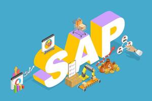 3D Isometric Flat Illustration of SAP, Business Automation Software vector