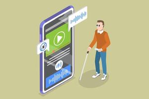 3D Isometric Flat Illustration of Gadgets For Visually Impaired People, Mobile Application Assistant vector