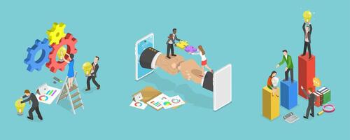 3D Isometric Flat Illustration of Teamwork And Collaboration, Dedicated Team vector