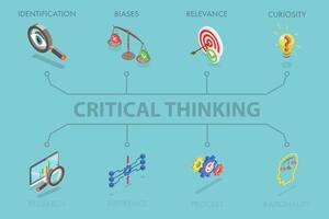 3D Isometric Flat Illustration of Critical Thinking, Analysis of Facts to Form a Judgement vector