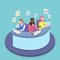 3D Isometric Flat Illustration of Call Center, Customer Support Help Service vector