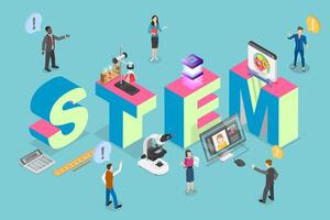 3D Isometric Flat Illustration of STEM, Science, Technology, Engineering and Mathematics vector