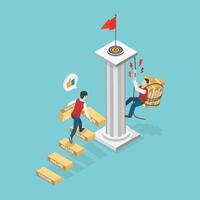 3D Isometric Flat Illustration of Easy And Hard Way To Success, Business Path and Obstacles vector