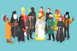 3D Isometric Flat Set of People Of Different Religious, Diversity and Equal Rights for Everybody vector