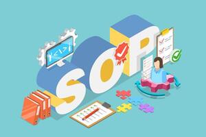 3D Isometric Flat Illustration of SOP, Standard Operating Procedure vector