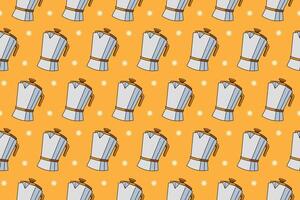 mocha pot with dot illustration colorful seamless pattern on yellow background. stovetop coffee maker doodle seamless pattern background for coffee shop, cafes, beverage, roastery merchandise vector
