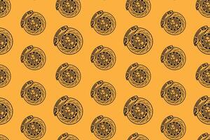 break caliper with disc break engraving line art seamless pattern on yellow background. retro breaking system hatching pattern wallpaper for sport, automotive, garage, spare part, industry vector