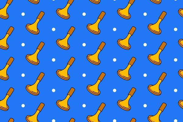 Stamp featuring a round dot pattern of yellow trumpet bells on a blue background, ideal for designs related to music or nature themes.