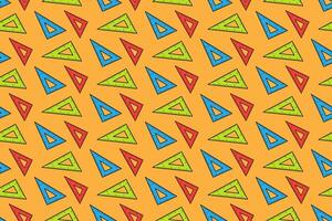 triangle rulers colorful seamless pattern on yellow background. triangle liner doodle decoration pattern background kids, school, education, science merchandise vector