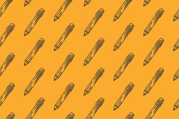 Pattern of pencils on a yellow background, great for stationery branding, educational materials, school supplies ads, and office themed designs.