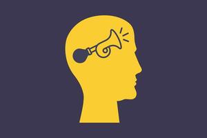 Icon of a man's head with noise in his head. Loud music. vector