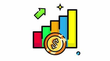 Animated Made in uk a gold coin with a dollar sign on a bar graph. video