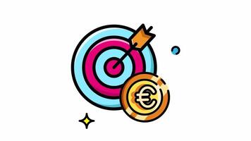 Animated Made in uk a target with an arrow hitting the bulls eye and a euro coin next to it. video