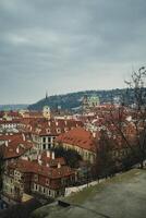 Top View Of Prague With Mountain Background photo