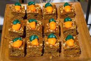 carrot cake with carrot design icing photo