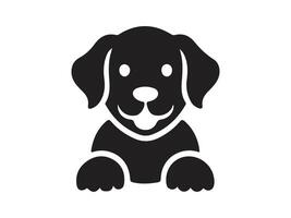 Cute black silhouette of a Labrador puppy looking directly at the viewer. vector