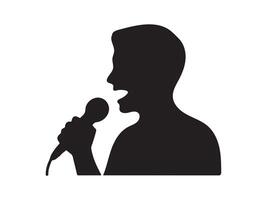 A simple, impactful silhouette of a person singing or speaking into a microphone. vector
