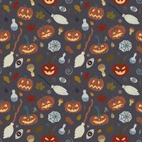 Halloween seamless pattern with creepy spooky symbols vector