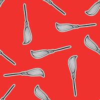 Seamless pattern with broom on a red background vector
