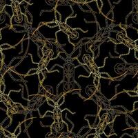Black Golden bugs seamless pattern. Bohemian pattern with beetles vector