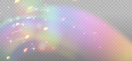 Rainbow arc highlights with sparks on a light checkered background. Glare or reflection glass in motion. Glittering particles for social media photo shots. vector
