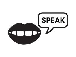 Simple black and white graphic of open mouth and speech bubble. vector