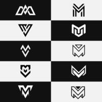 Letter Vm or Mv modern minimalist unique trendy logo design set vector