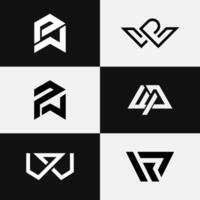 letter wp or pw abstract professional logo design set vector