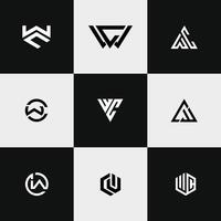 letter wc or cw pw minimal professional logo set vector