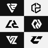 letter Cz or Zc initial flat logo design template set vector