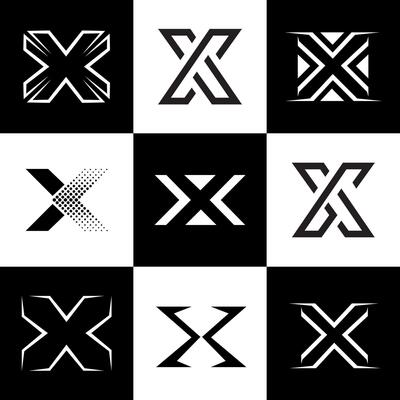 Modern X Letter Logo Set with Geometric Monochrome Stylev