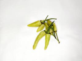 Green chilies arranged on a white background surface photo
