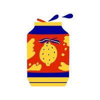 Refreshing lemonade can. Soda with lemon taste. Abstract colorful design. Contemporary summer art element vector