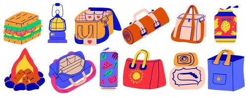 Summer picnic or camping objects. Hand drawn travel elements. set vector