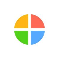 Colorful circular graphic with four distinct quadrants in various bright primary hues vector
