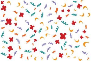 Abstract pattern of colorful, whimsical shapes resembling confetti on white. vector