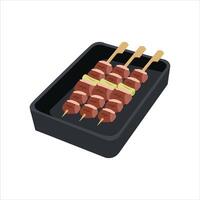 Skewered meat with fries in a black tray, image. vector