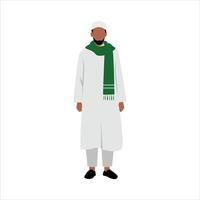 A person in white thobe and green scarf, standing on white. vector