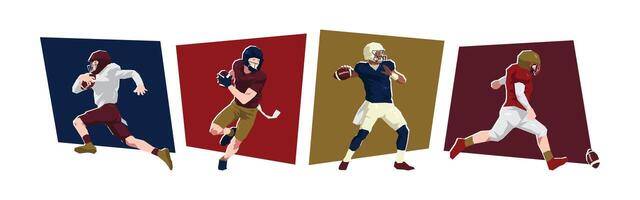 Character illustration of male american football player. Athlete showing different movement and pose. Flat cartoon style. vector