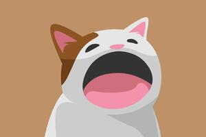 Cat with its mouth wide open in a oval shape, creating a cute and exaggerated cat expression. For sticker, emoji, and fun digital content. Cartoon illustration. vector