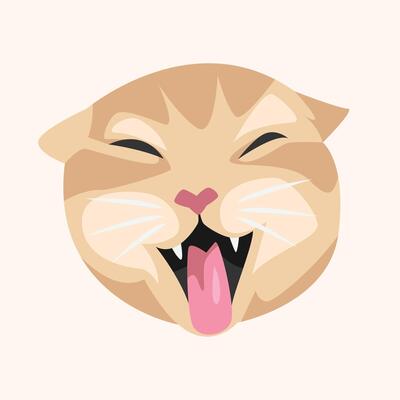 Hilarious Laughing Orange Cat Face. Isolated background. For sticker, avatar, pattern, or more. Cartoon illustration.