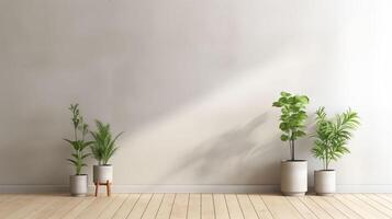 Empty wall decorated with vases of plants, loft style, cement color photo