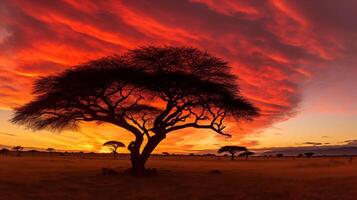 sky is vast and hot, and like, with a sense of quiet grandeur. single acacia tree photo