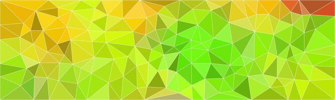 A vibrant abstract mosaic of polygonal shapes in green, yellow, and orange hues, creating a dynamic and colorful low-poly geometric background. vector