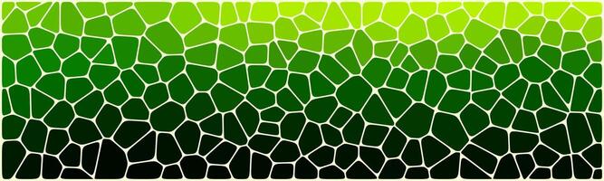 A green mosaic pattern with irregular polygonal tiles in a gradient from light lime to dark green and black, outlined in white, resembling stained glass or reptile skin. vector