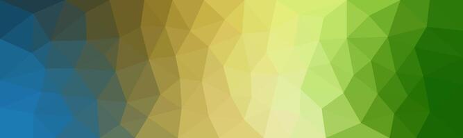 Low-poly abstract background with a gradient transitioning from deep blue to green through brown, yellow, and light green hues, creating a colorful geometric mosaic effect. vector