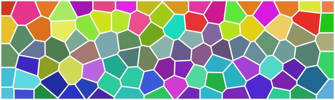 Colorful Voronoi diagram with polygonal cells in various bright shades, separated by white borders, creating a mosaic-like abstract pattern. vector